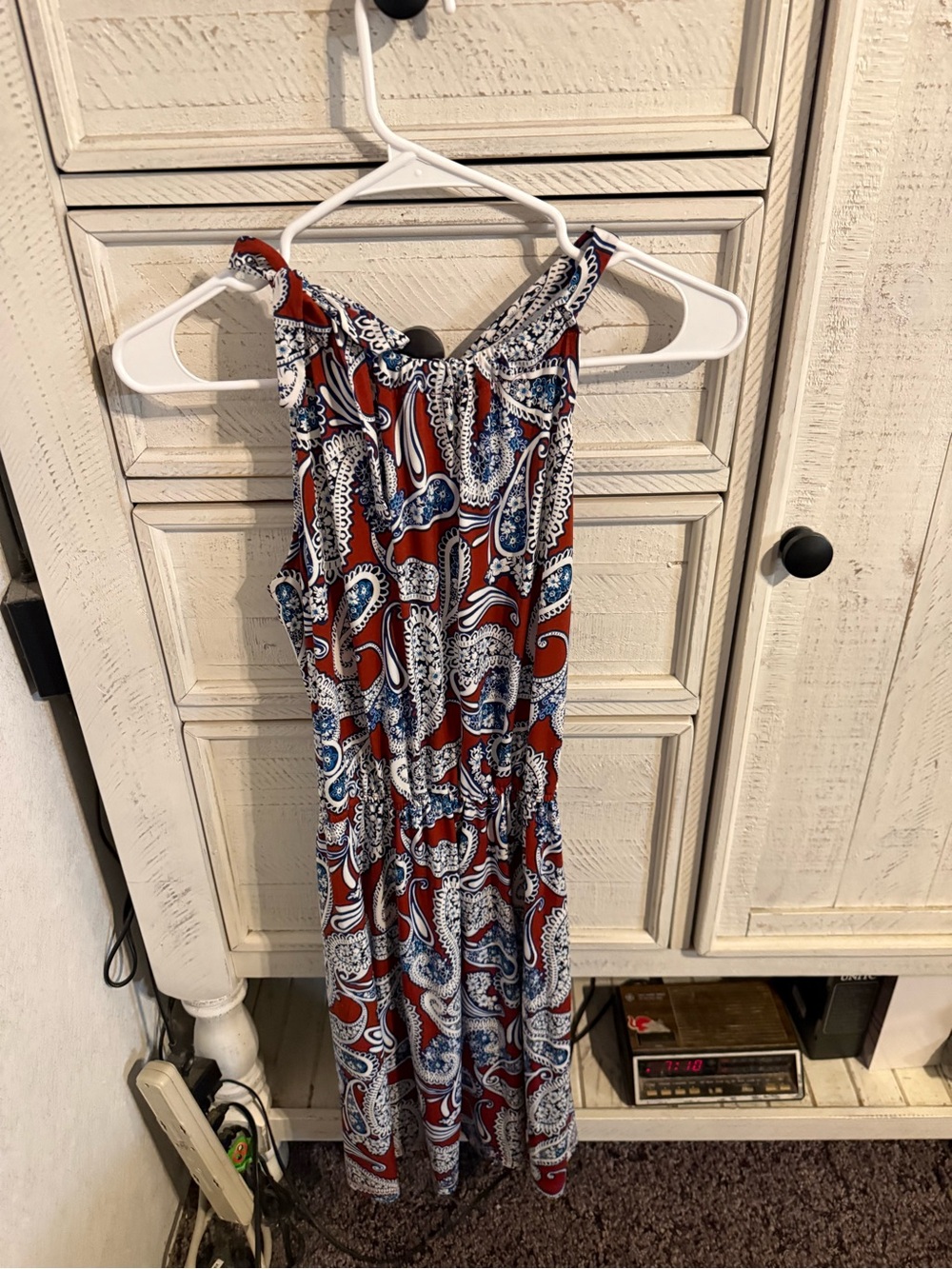 Banana Republic Red Paisley Midi Dress with Blue and White Accents